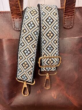 Black Blue Squares Purse Strap Crossbody Bag Strap NEW Boho Bag Strap